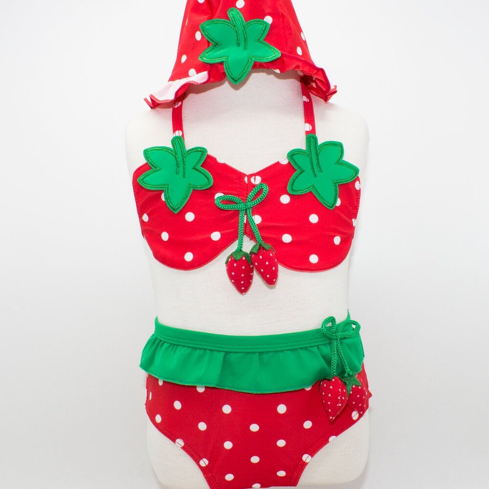 3T Toddler Girl Red Strawberry 3-Piece Swimwear Set